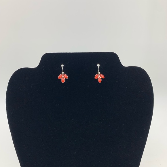 Ruby Red Triple Marquise Crystal Rhinestone Leaf Cluster Dangle Earrings - Picture 3 of 6